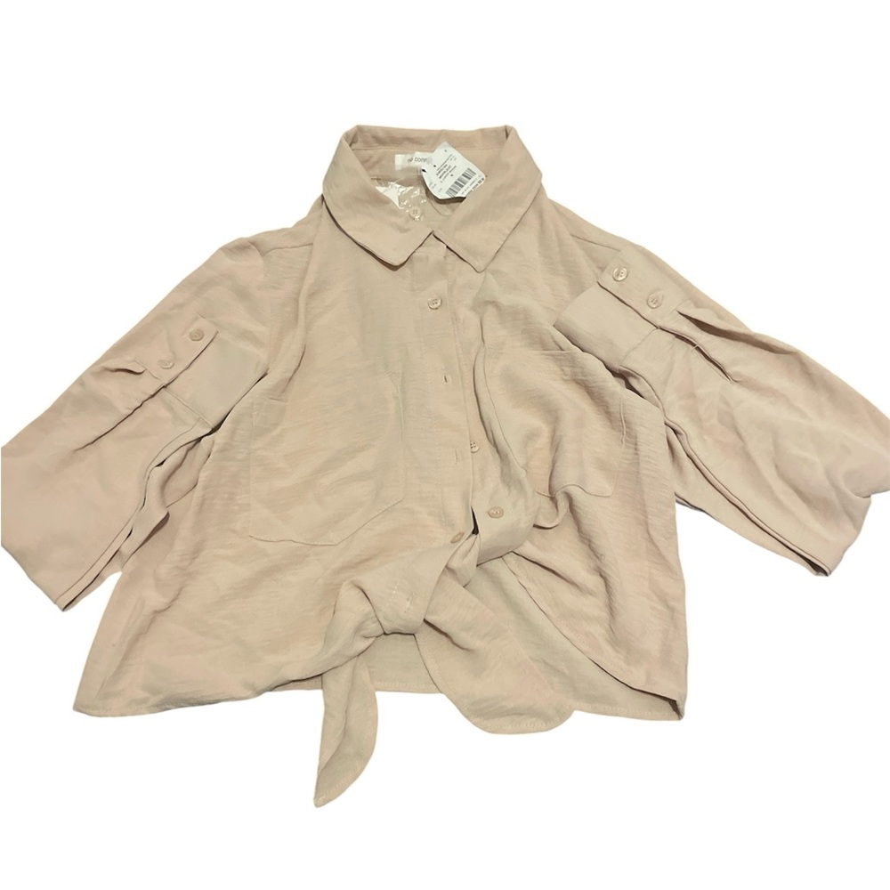 Tie-Front Button Down Shirt — cream